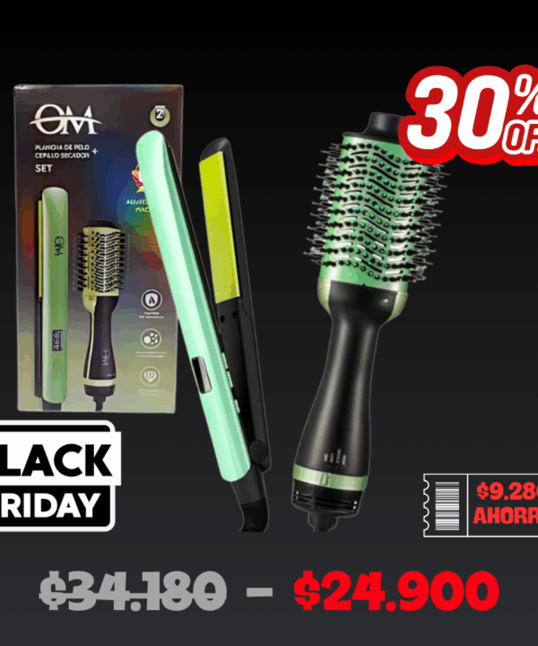 Set Plancha de Pelo y Cepillo Secador Aguacate OM