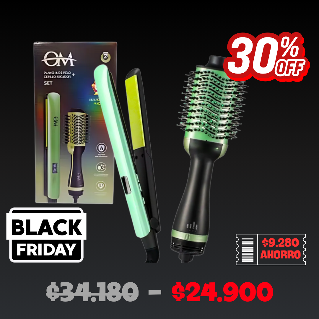 Set Plancha de Pelo y Cepillo Secador Aguacate OM Set Plancha de Pelo y Cepillo Secador Aguacate OM