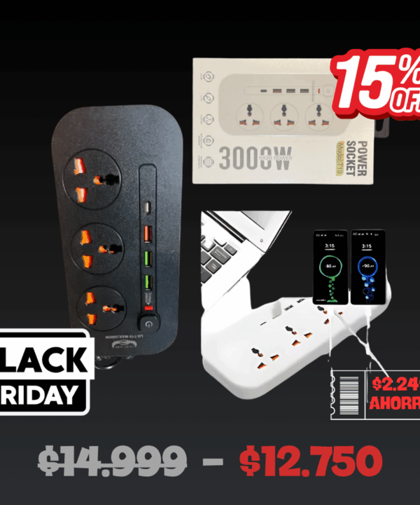 Zapatilla Turbo Power 3 Enchufes + 3 USB + 1 USB-C SOCKET T19