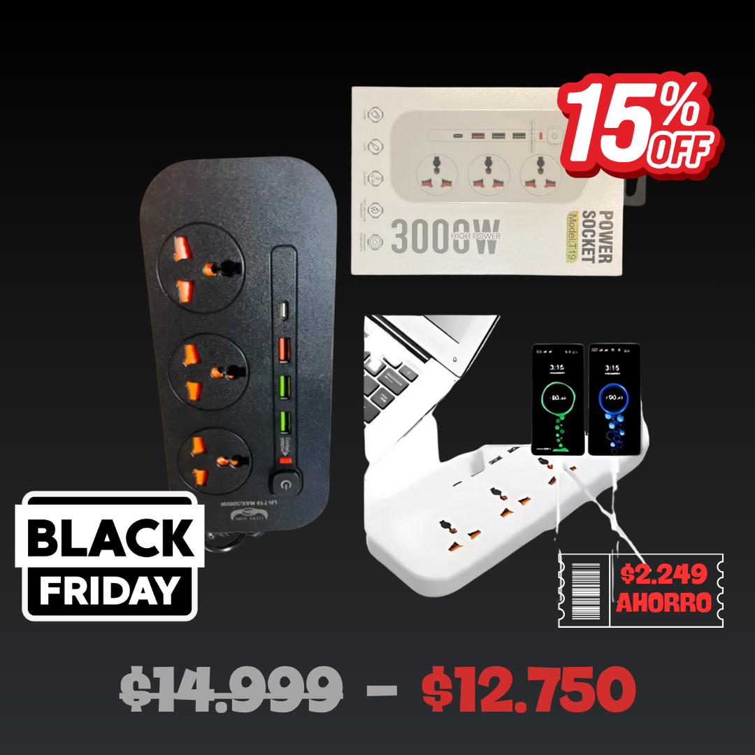 Zapatilla Turbo Power 3 Enchufes + 3 USB + 1 USB-C SOCKET T19 Zapatilla Turbo Power 3 Enchufes + 3 USB + 1 USB-C SOCKET T19
