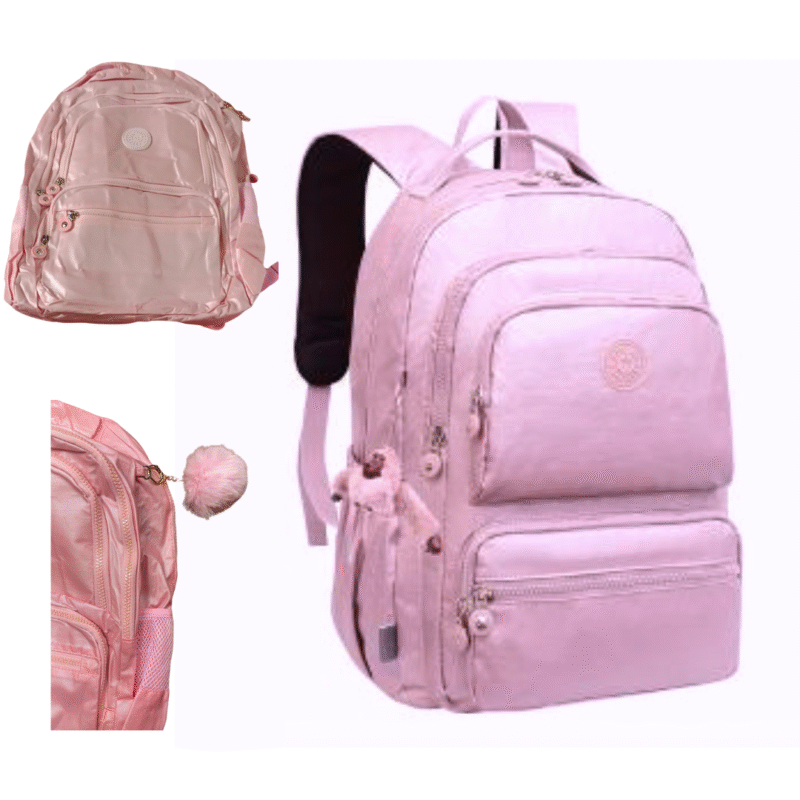 Mochila Rosa con Llavero Peludo RL POWER