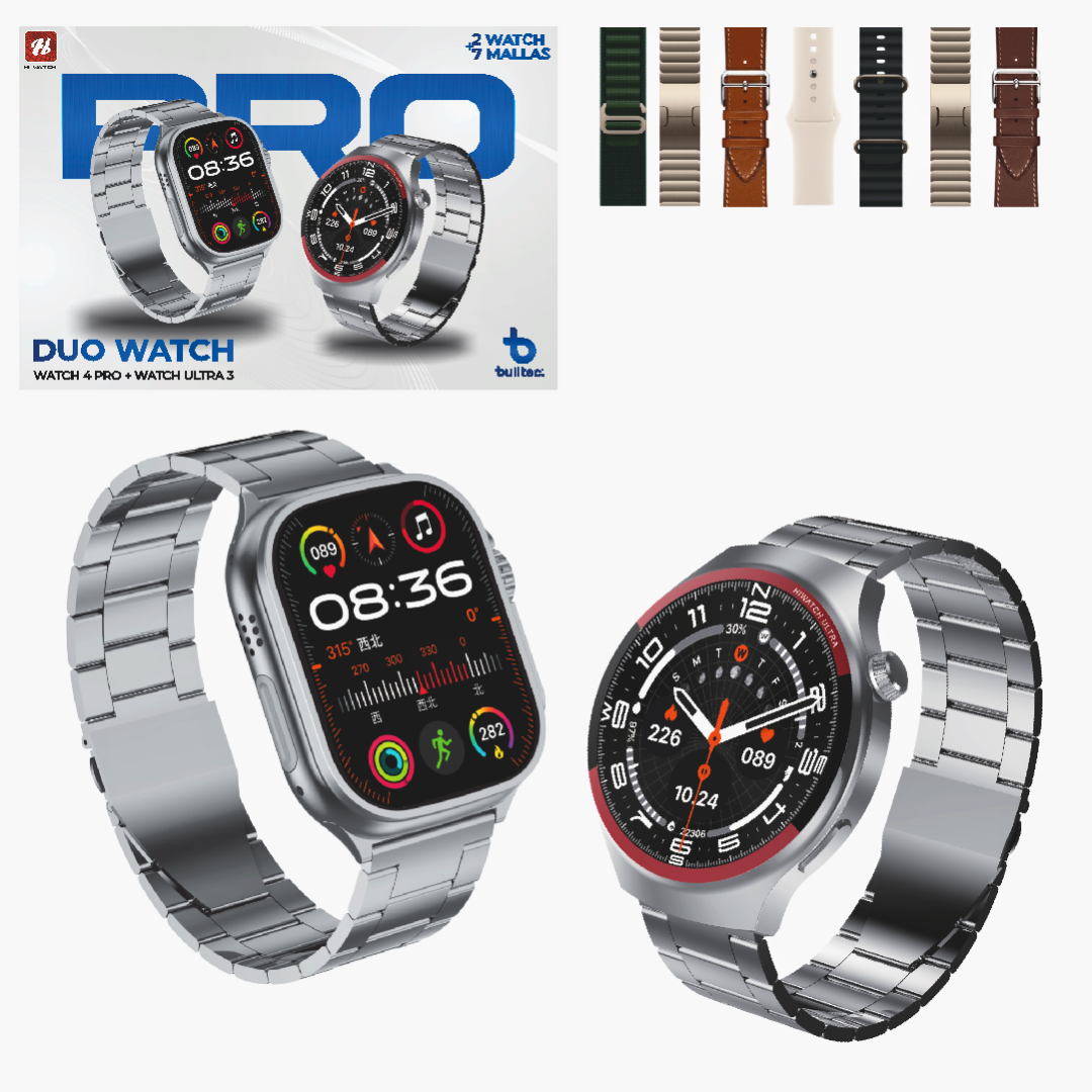 Set Dos Relojes Smartwatch + 7 Mallas BULLTEC DUO WATCH Set Dos Relojes Smartwatch + 7 Mallas BULLTEC DUO WATCH