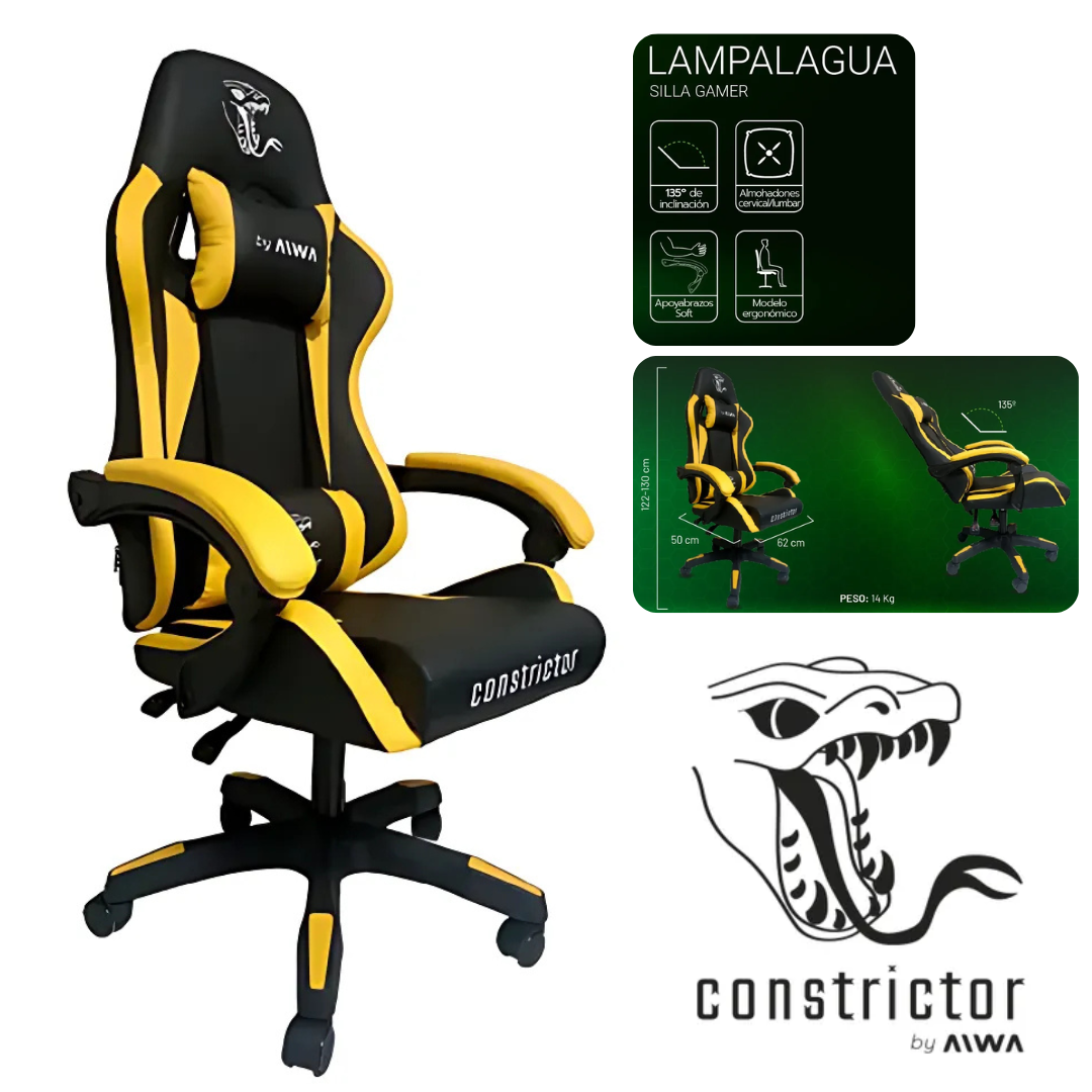 Silla Gamer Lampalagua (negra y amarilla) CONSTRICTOR BY AIWA Silla Gamer Lampalagua (negra y amarilla) CONSTRICTOR BY AIWA