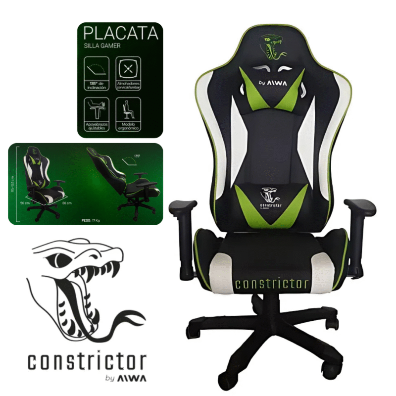 Silla Gamer Placata (negra y verde) CONSTRICTOR BY AIWA