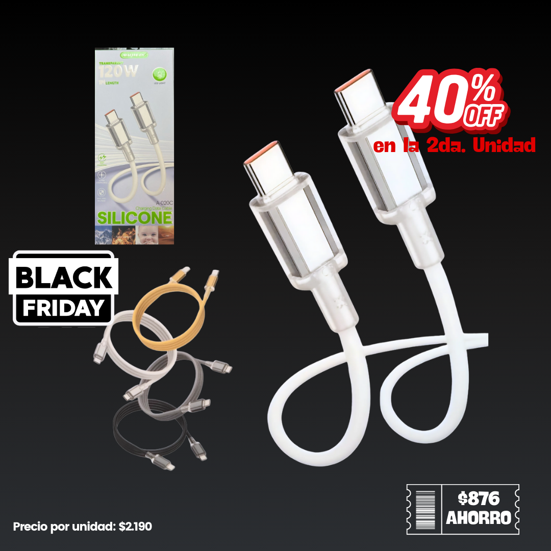 2 Cables USB-C a USB-C 120W MUJIEDI TRANSPARENT A-020C. 2da Unidad -40% OFF 2 Cables USB-C a USB-C 120W MUJIEDI TRANSPARENT A-020C. 2da Unidad -40% OFF