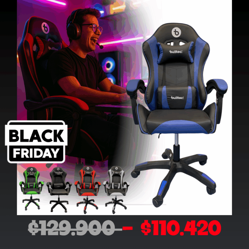 Sillon Silla Gamer Oficina Bulltec Roja, Negro, Verde, Azul, Blanca