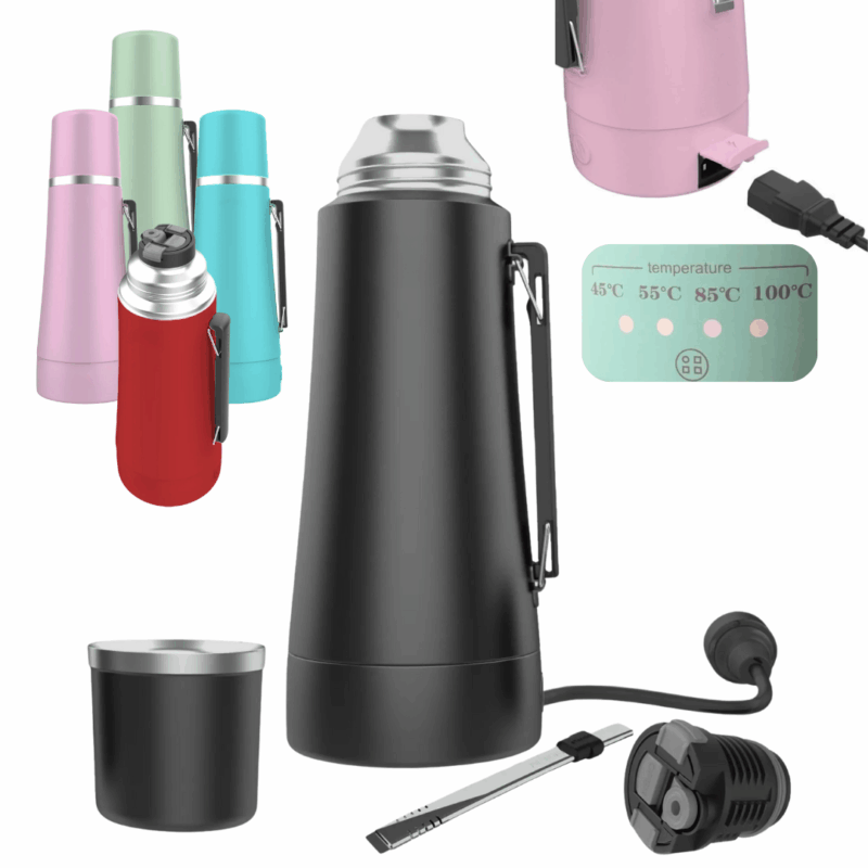 Termo Calentador Electrico Con Mate y Bombilla