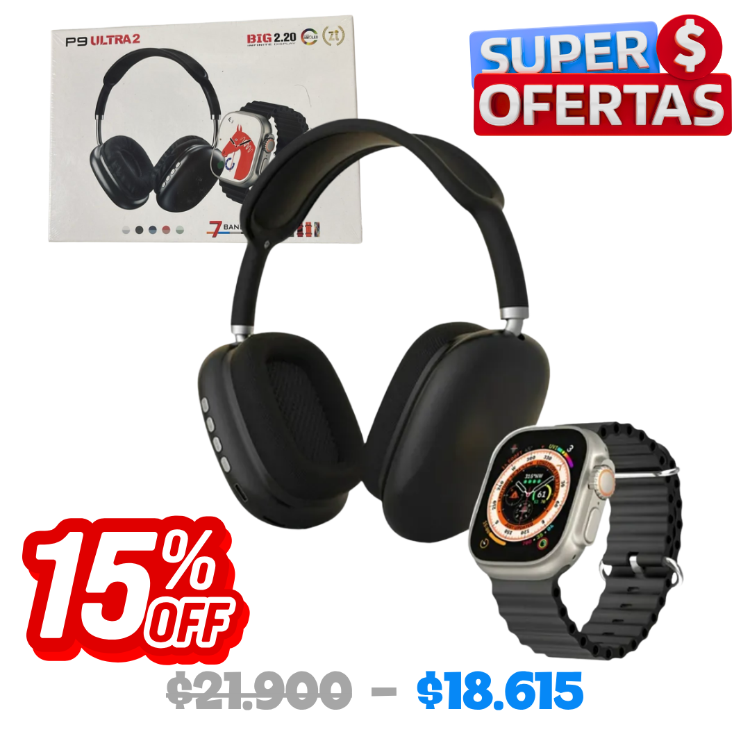 Kit de Smartwatch Ultra 2 con 7 Mallas + Auriculares P9 Inalámbrico Kit de Smartwatch Ultra 2 con 7 Mallas + Auriculares P9 Inalámbrico