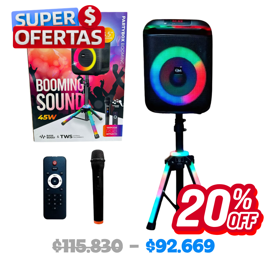 Parlante Bluetooth Extra Bass 8,5″ Pulgadas con Tripode RGB Ritmico OM BOOMING Parlante Bluetooth Extra Bass 8,5″ Pulgadas con Tripode RGB Ritmico OM BOOMING