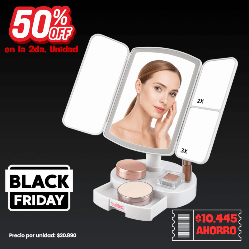 x2 Espejo Touch con Luz LED 3 Paneles BULLTEC Beauty Care. 2da Unidad -50% OFF